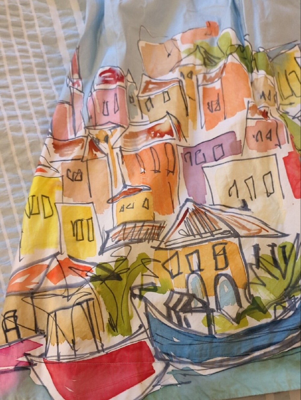 Boden Light Blue Cotton Skirt with Colorful Coastal Print (US 16/18R) - Picture 4 of 7